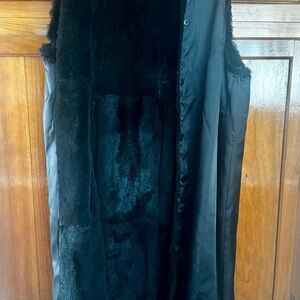 Full Length Black Leather Coat w/ Black Fox Tuxedo